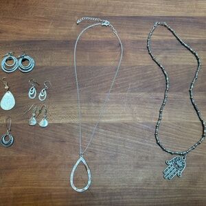Necklace and earring variety.